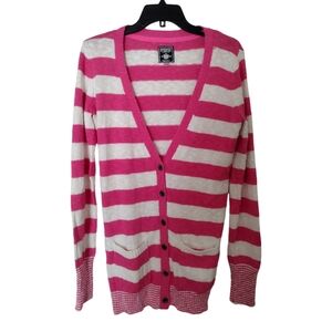Pink Victoria's Secret bright pink and white striped 100% cotton cardigan Medium